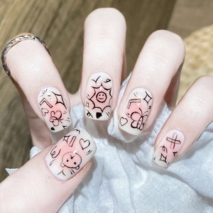 Uñas Postizas Graffiti Dibujos Animados Lindos Cortas Cuadradas Redondas Patrón Oso Corazón Mariposa Estilo Coreano