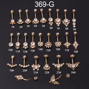 Detailed grid of gold-plated belly rings with clear crystals numbered one to twenty-four