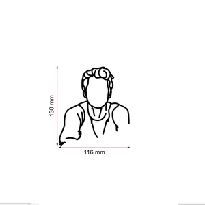 Detailed size chart of minimalist black line art cake topper showing 130mm x 116mm