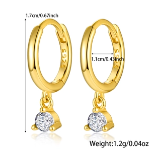 Detail showing S925 sterling silver hallmark and cubic zirconia earring measurements