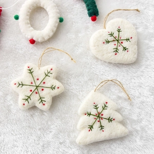 Handmade wool felt Christmas ornaments with embroidery for festive home tree decoration