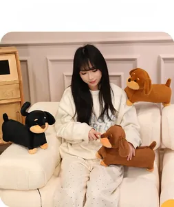 Detail showing soft plush dachshund toys with high-quality skin-friendly fabric texture