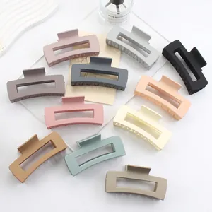 Large Matte Hair Claw Clip Rectangular Hollow Plastic Shark Clip Korean Minimalist Accessory For Women Girls