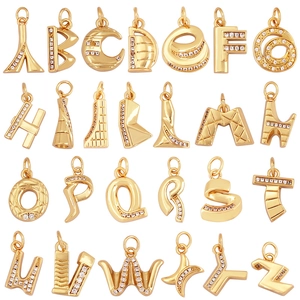Gold-plated copper alphabet pendants with micro-pave multicolored zircons A-Z set