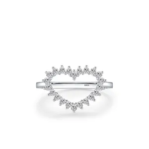 Sparkling S925 sterling silver heart-shaped ring with brilliant micro-pave cubic zirconia