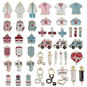 Medical Theme Charms Alloy Enamel Stethoscope Syringe Nurse Hat Pendants For DIY Jewelry Making Colorful Cartoon Style