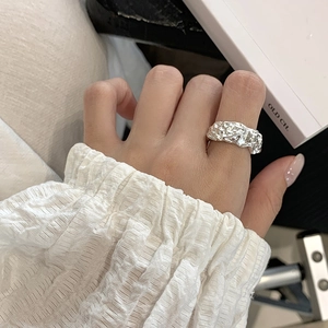 Minimalist 925 sterling silver adjustable ring with irregular crumpled texture finish