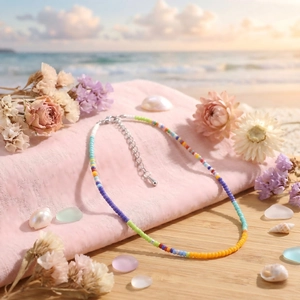 Colorful handmade seed bead necklace with adjustable silver lobster clasp for summer wear