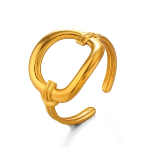 Minimalist gold-plated stainless steel hollow square geometric open ring for women
