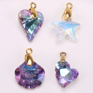 Aurora AB Colorful Crystal Glass Charms With Gold Plated Loops For DIY Necklace Earring Making Heart Shell Starfish Shapes