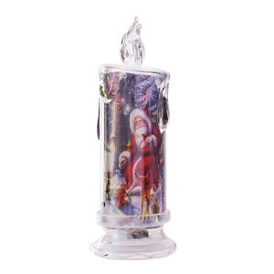 LED Christmas candle lamp featuring Santa Claus and reindeer graphics on a white background