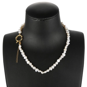 Vintage Baroque freshwater pearl necklace with gold titanium steel buckle on model