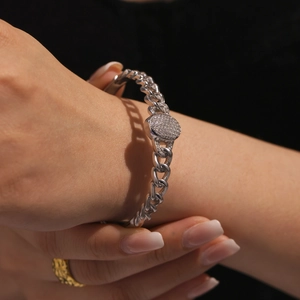 Silver 18k gold plated stainless steel NK link bracelet with zircon inlaid buckle for women