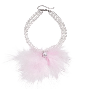 Baroque style double-layer pearl necklace with soft pink feather pendant and metal clasp