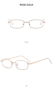 Detail view of rose gold metal eyewear frames showing positive and side angles