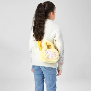 Borsa a tracolla in peluche giallo con unicorno per bambini e tracolla regolabile