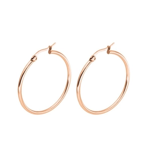 Classic large rose gold stainless steel hoop earrings with a polished finish and hinge closure