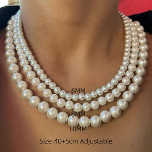Three sizes of shell pearl necklaces in 6mm, 8mm, and 10mm with adjustable lobster clasp