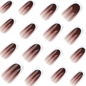 French gradient press-on nails in brown and white minimalist coffin shape set