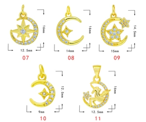Spécifications détaillées des dimensions pour pendentifs lune et étoile dorés 18K