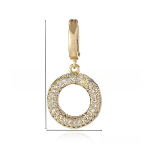 Detail of 18k gold plated hoop earring with zircon pendant, size 2.9cm and 1.5cm diameter