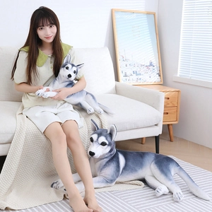 Realistic lying husky plush toy dog for home decoration in cozy living room