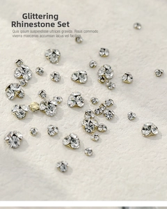 Détail macro de strass en cristal 3D avec griffes métalliques pour design d'ongles de luxe