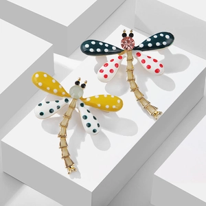 Polka Dot Dragonfly Brooch For Women Alloy Enamel Pin With Rhinestone Crystal Inlay Vintage Insect Jewelry Gift