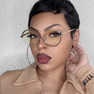 Retro round metal half-rim sunglasses with gold frames for UV protection