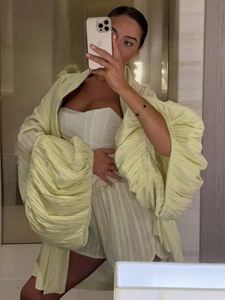 Tenue Plissée Femme Cardigan Manches Lanternes Longues Short Top Tube Vacances Plage Été Bohème Chic
