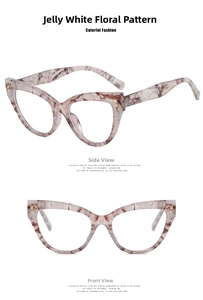 Cat eye glasses frame with marble white pattern and golden square rivets on both sides