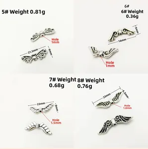 Detailed view of silver wing beads with weight and size specifications for DIY jewelry making