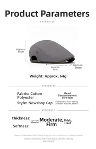 Detailed size chart for gray forward cap showing 56-61cm head circumference and dimensions