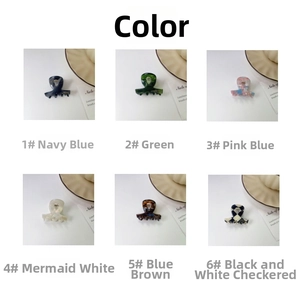 Selection of six patterned acetate hair clips including floral, marble, and checkered styles