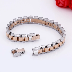 Two-tone titanium steel germanium bracelet in silver and rose gold with magnetic links