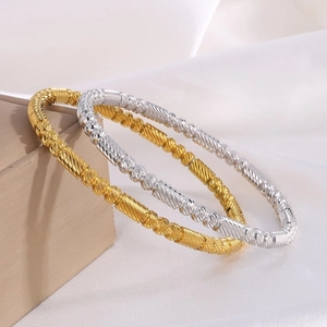 Minimalist spiral textured gold and silver stainless steel bangles for women