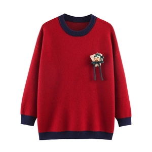Pull De Noël En Tricot Pour Femmes Col Rond Ours En Peluche Tridimensionnel Couleur Contrastée Manches Longues Vacances