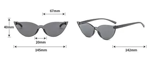 Detailed dimension guide for candy-colored rhinestone cat-eye sunglasses for women