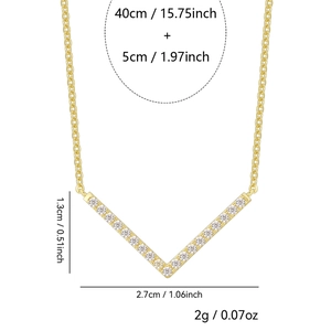 Gold V-shaped S925 silver arrow necklace with clear zircon and dimensions display