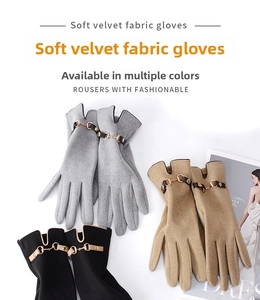 Winter thermal gloves in grey, khaki, and black featuring golden horsebit buckle detail