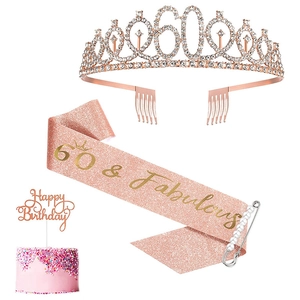 Detailed 60th birthday set with rose gold rhinestone crown and fabulous sash
