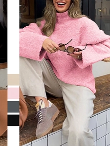 Pull À Col Roulé Pour Femmes Ample Manches Longues Boucle Polaire Teddy Pull Décontracté Couleur Unie Hiver