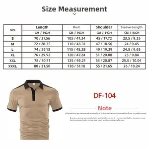 Size chart for men's short sleeve polo shirt showing measurements in CM and INCH