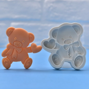 3D bear silicone mold with heart and bow for DIY candle making and resin crafts