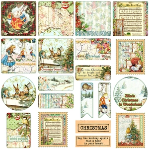 Vintage Alice in Wonderland Christmas stickers for journals and scrapbooks in retro style