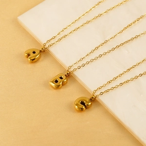Minimalist 18K gold-plated bubble letter A B C necklaces in polished stainless steel