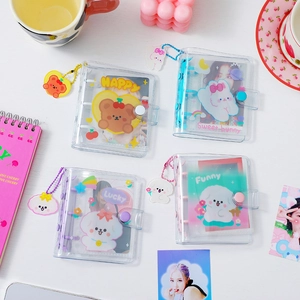 Mini transparent cartoon photocard binder set with animal patterns and charms
