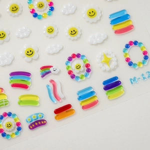Adesivi Unghie Rilievo 3D Opaco Cartone Animato Arcobaleno Sorriso Design Adesivo DIY Accessori Manicure