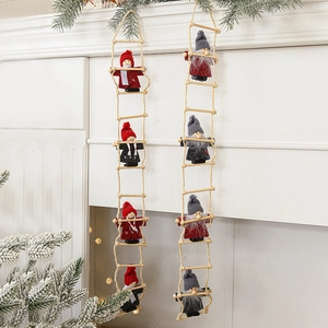 Climbing Santa Claus Gnome Hanging Ornament Christmas Wooden Rope Ladder Nordic Rustic Home Fireplace Wall Decoration