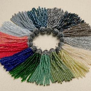 Glass Bead Tassel Pendants With Rhinestone Metal Cap For DIY Earring Necklace Jewelry Making Handmade Faceted Shiny